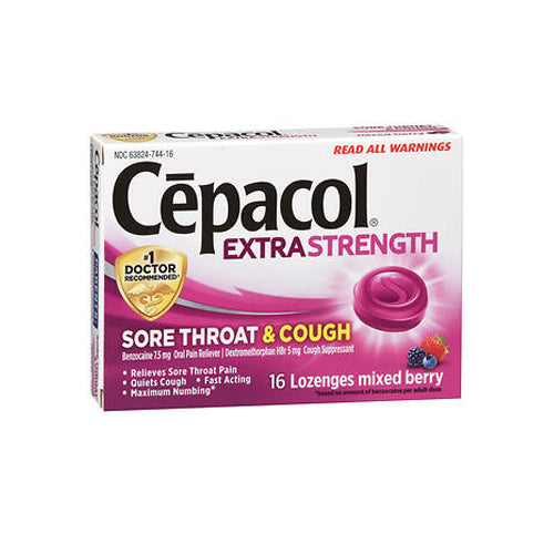 Cepacol, Extra Strength Sore Throat & Cough Lozenges Benzocaine Mixed Berry, 16 Count