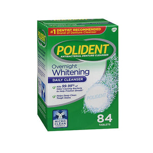 Polident, Overnight Whitening Antibacterial Denture Cleanser, 84 tabs