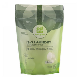 Grab Green, 3 In 1 Laundry Detergent Pods Vetiver, 13.5 Oz