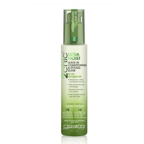 Giovanni Cosmetics, 2Chic Ultra-Moist Leave-In Conditioning And Styling Elixir With Avocado & Olive Oil, 4 Oz