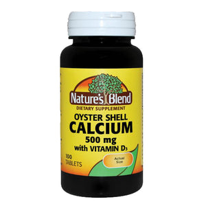 Nature's Blend, Oyster Shell Calcium With Vitamin D3, 500 mg, 100 Tabs
