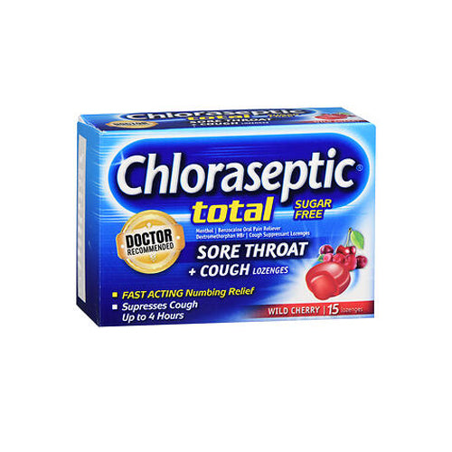 Chloraseptic, Total Sore Throat Plus Cough Lozenges Wild Cherry, 15 Count