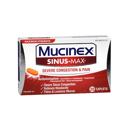 Mucinex, Sinus-Max Severe Congestion And Pain Caplets Maximum Strength, 20 CAP