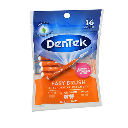 Dentek, Easy Brush Interdental Cleaners Standard Fresh Mint With Fluoride Coating, 16 Count