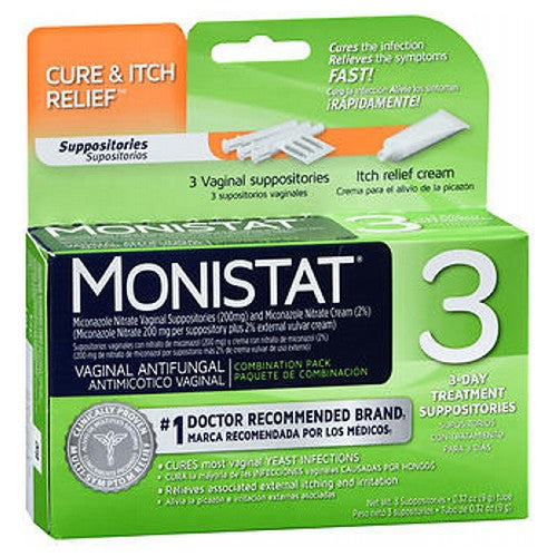 Monistat, 3 Vaginal Antifungal Suppositories Combination Pack, 3 each