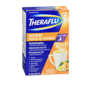 Theraflu, Nighttime Severe Cold Relief Honey Lemon Flavor Powder, 6 Count