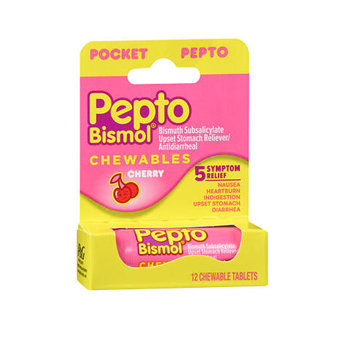 Pepto-Bismol, Bismuth Subsalicylate Upset Stomach Reliever Antidiarrheal Chewable Cherry, 12 Tablets