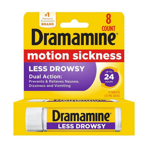 Dramamine, Motion Sickness Meclizine Hydrochloride Antiemetic Less Drowsy Tablets, 25 Mg, 8 Tabs