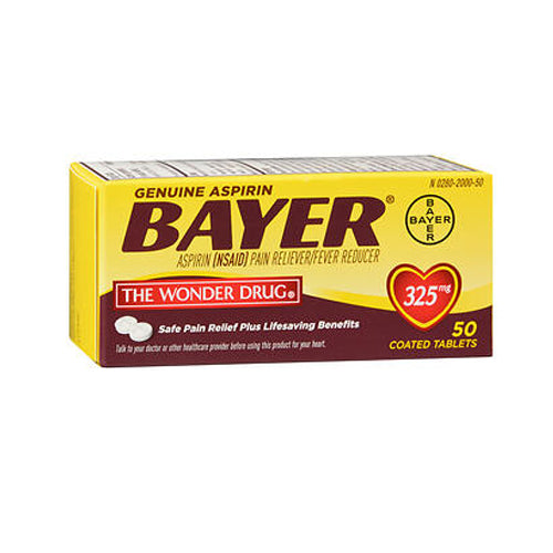 Bayer, Genuine Aspirin Pain Reliever Fever Reducer Coated Tablets, 325 Mg, 50 Count