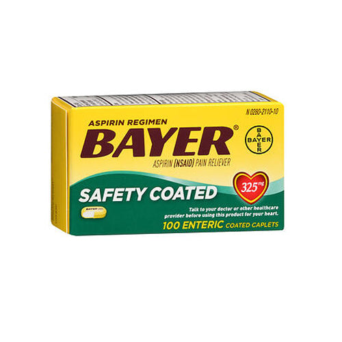 Bayer, Safety Coated Aspirin Enteric Coated Caplets, 325 Mg, 100 Tabs