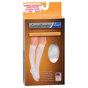 Loving Comfort, Anti-Embolism Stockings Moderate Compression Inspection Toe Long Medium White, 1 Pair