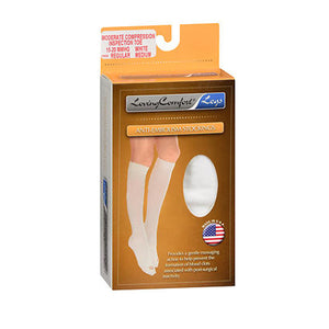 Loving Comfort, Anti-Embolism Stockings Moderate Compression Inspection Toe Regular Medium White, 1 Pair