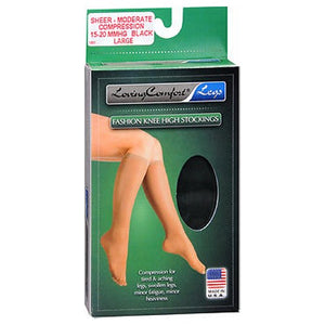 Loving Comfort, Fashion Knee High Stockings Sheer Moderate Compression Large Black, 1 Pair