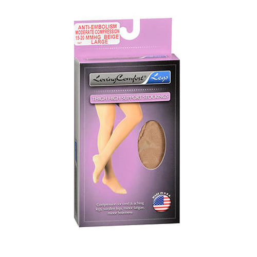 Loving Comfort, Thigh High Support Stockings Moderate Compression Large Beige, 1 Pair