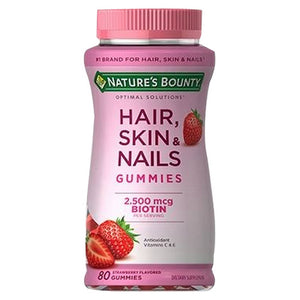 Nature's Bounty, Hair Skin And Nails Strawberry Flavored Gummies, 2,500 Mcg, 80 Count