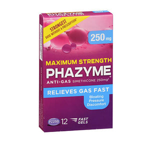 Phazyme, Anti-Gas Simethicone Fast Gels Maximum Strength, 250 Mg, 12 Caps