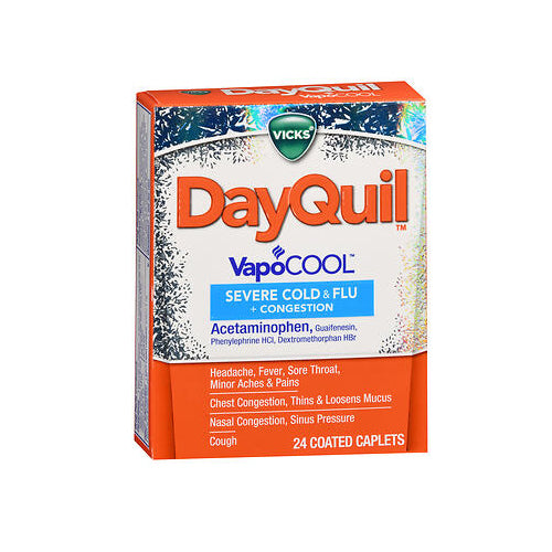 Vicks, Dayquil Severe Cold & Flu + Congestion Coated Caplets Vapocool, 24 Caplets