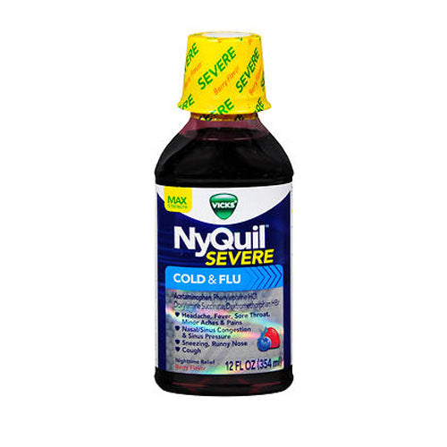 Vicks, NyQuil Severe Cold And Flu Liquid Berry Flavor, 12 Oz