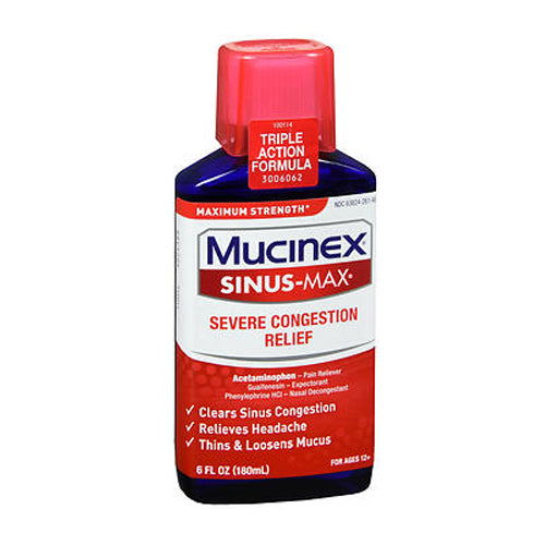 Mucinex, Sinus Max Severe Congestion Relief Liquid Maximum Strength, 6 Oz