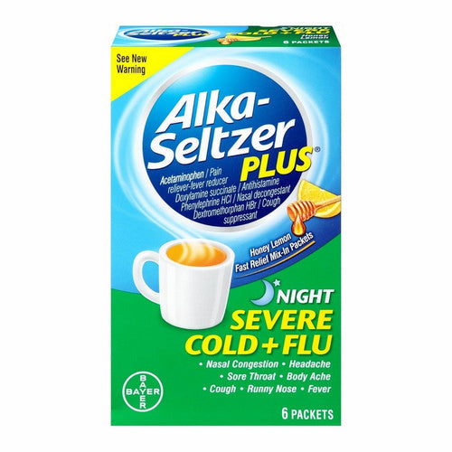 Alka-Seltzer, Plus Severe Cold + Flu Packets Night Honey Lemon Zest, 6 Count