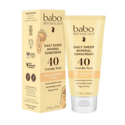 Babo Botanicals, Daily Sheer Sunscreen Spf 40 Extra Sensitive For Face, 1.7 Oz