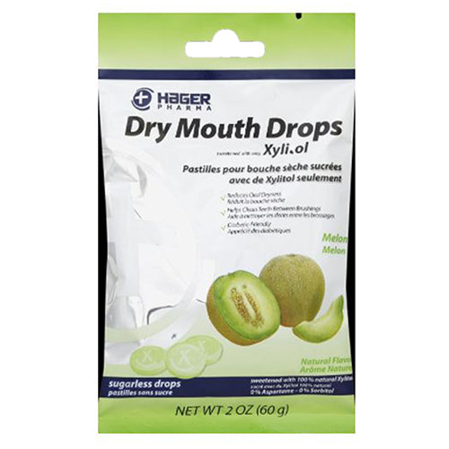 Hager Pharma, Xylitol Dry Mouth Sugar Free Drops Melon, 2 Oz
