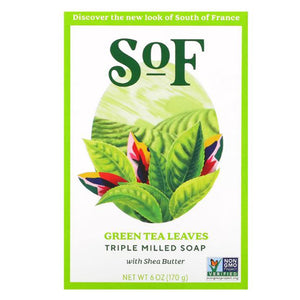 South Of France Soaps, Triple Milled Soap Bar Green Tea Leaves, 6 Oz