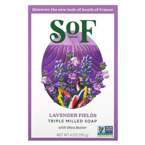 South Of France Soaps, Triple Milled Soap Bar Lavender Fields, 6 Oz