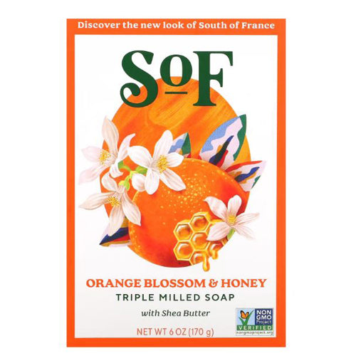 South Of France Soaps, Triple Milled Soap Bar Orange Blossom Honey, 6 Oz