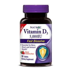 Natrol, Vitamin D3 Bone And Joint Health Strawberry, 5000 IU, 90 Tabs