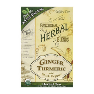 The Mate Factor, Functional Herbal Blends Ginger Turmeric With Black Pepper Tea, 20 Count