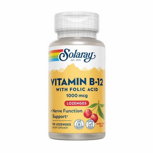 Solaray, Vitamin B-12 With Folic Acid Lozenges Natural Cherry, 1000 Mg, 90 Lozenges
