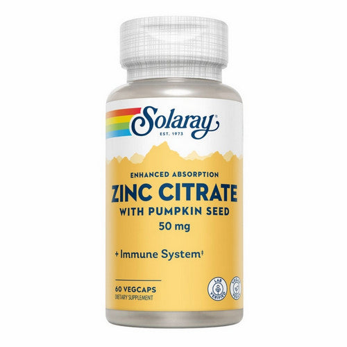 Solaray, Zinc Citrate With Pumpkin Seed, 50 Mg, 60 Veg Caps