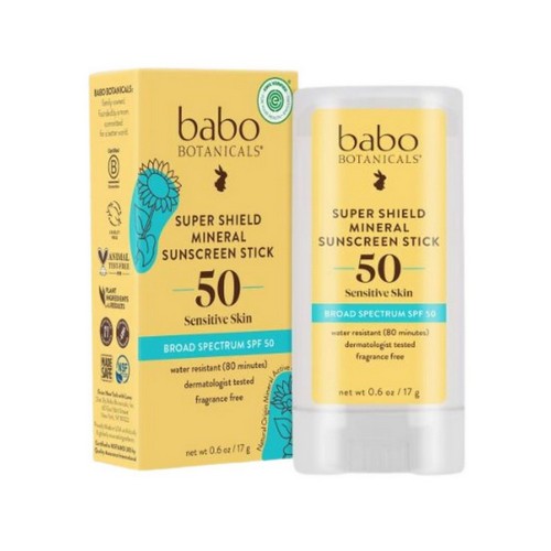 Babo Botanicals, Super Shield Sport Stick Sunscreen Spf 50 Fragrance Free, 0.6 Oz