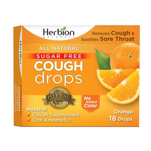 Herbion, Cough Drops Sugar Free Orange, 18 Drops