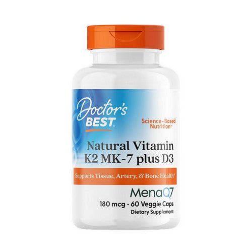 Doctors Best, Natural Vitamin K2 MK-7 with MenaQ7 plus Vitamin D3, 180 mcg, 60 Veggie Caps