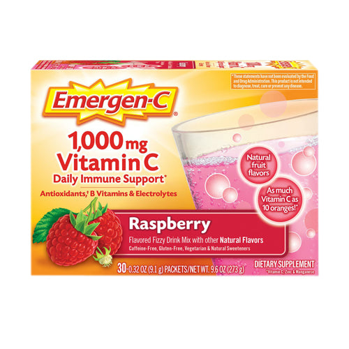 Emergen-C, Daily Immune Support Vitamin C Fizzy Drink Mix Raspberry, Pack Of 30