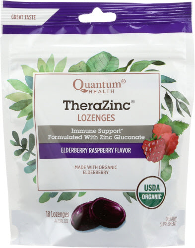 Quantum Health, TheraZinc Organic Zinc Lozenges Elderberry Raspberry, 18 Count
