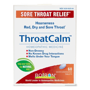 Boiron, Throatcalm Sore Throat Relief For Ages 4 Plus Years Unflavoured, 60 Tabs