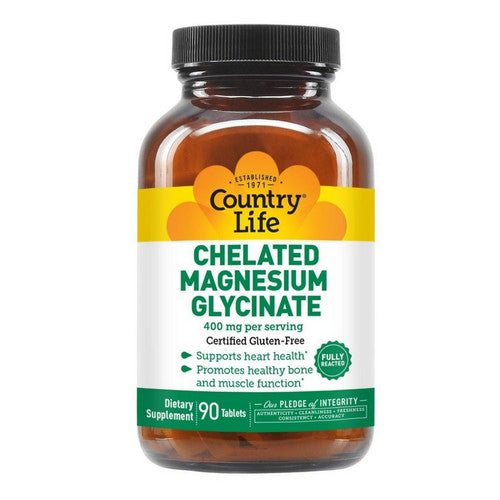 Country Life, Chelated Magnesium Glycinate, 400 Mg, 90 Tabs