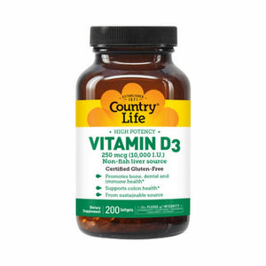 Country Life, Vitamin D3 High Potency, 250 mcg, 200 Softgels