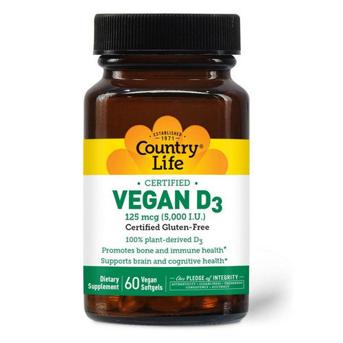 Country Life, Vegan D3 5000 Iu, 5000 Iu, 60 Veg Softgels