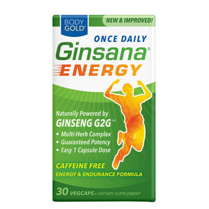 Body Gold, Ginsana Energy Caffeine Free, 30 Veg Caps