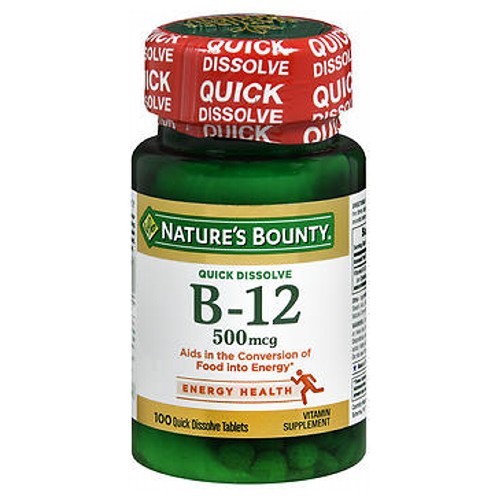 Nature's Bounty, Vitamin B-12 Quick Dissolve Tablets, 500 mcg, 24 X 100 Tabs
