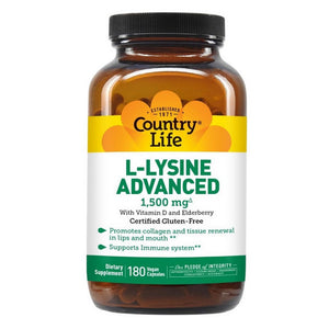 Country Life, L-Lysine Advanced, 1500mg, 180 Veggi Caps