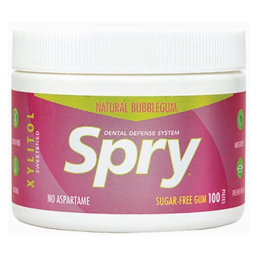 Xlear Inc, Spry Dental Defense Sugar Free Gum With Xylitol Natural Bubble Gum, 100 Count