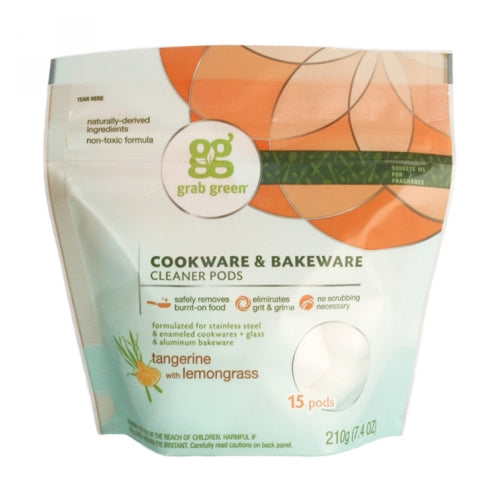 Grab Green, Cookware And Bakeware Cleaner Pods Tangerine With Lemongrass, 7.4 Oz