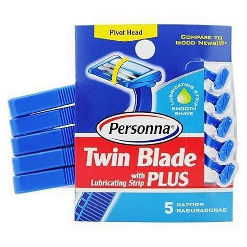 Personna, Twin Blade Plus Disposable Razors With Lubricating Strip, 5 Count