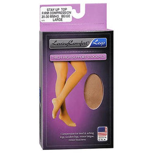 Loving Comfort, Thigh High Support Stockings Firm Compression Stay Up Top Large Beige, 1 Each