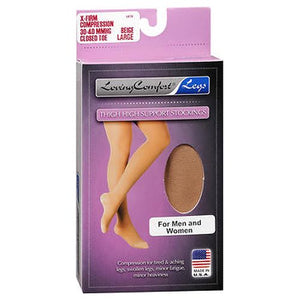 Loving Comfort, Thigh High Support Stockings X-Firm Compression Closed Toe Large Beige, 1 Each